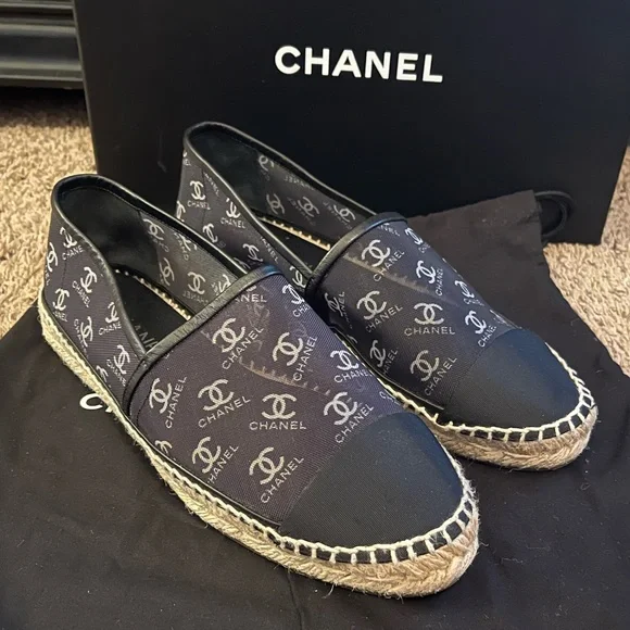 Chanel Cap Toe Espadrilles Printed Mesh Fabric 40 - Picture 2 of 11